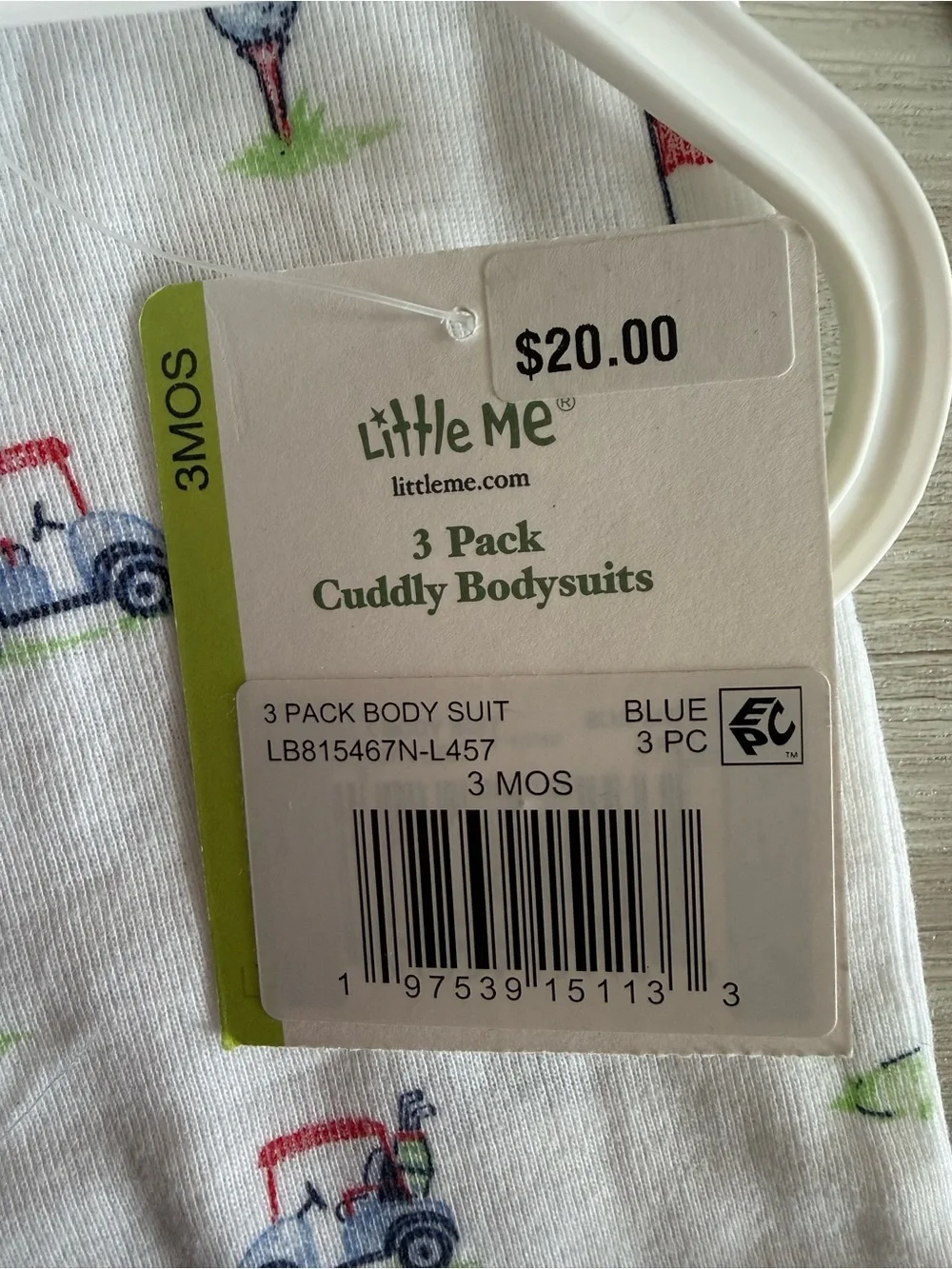 Little Me Golf Club 3-Pack Bodysuits Blue 3 Months NWT